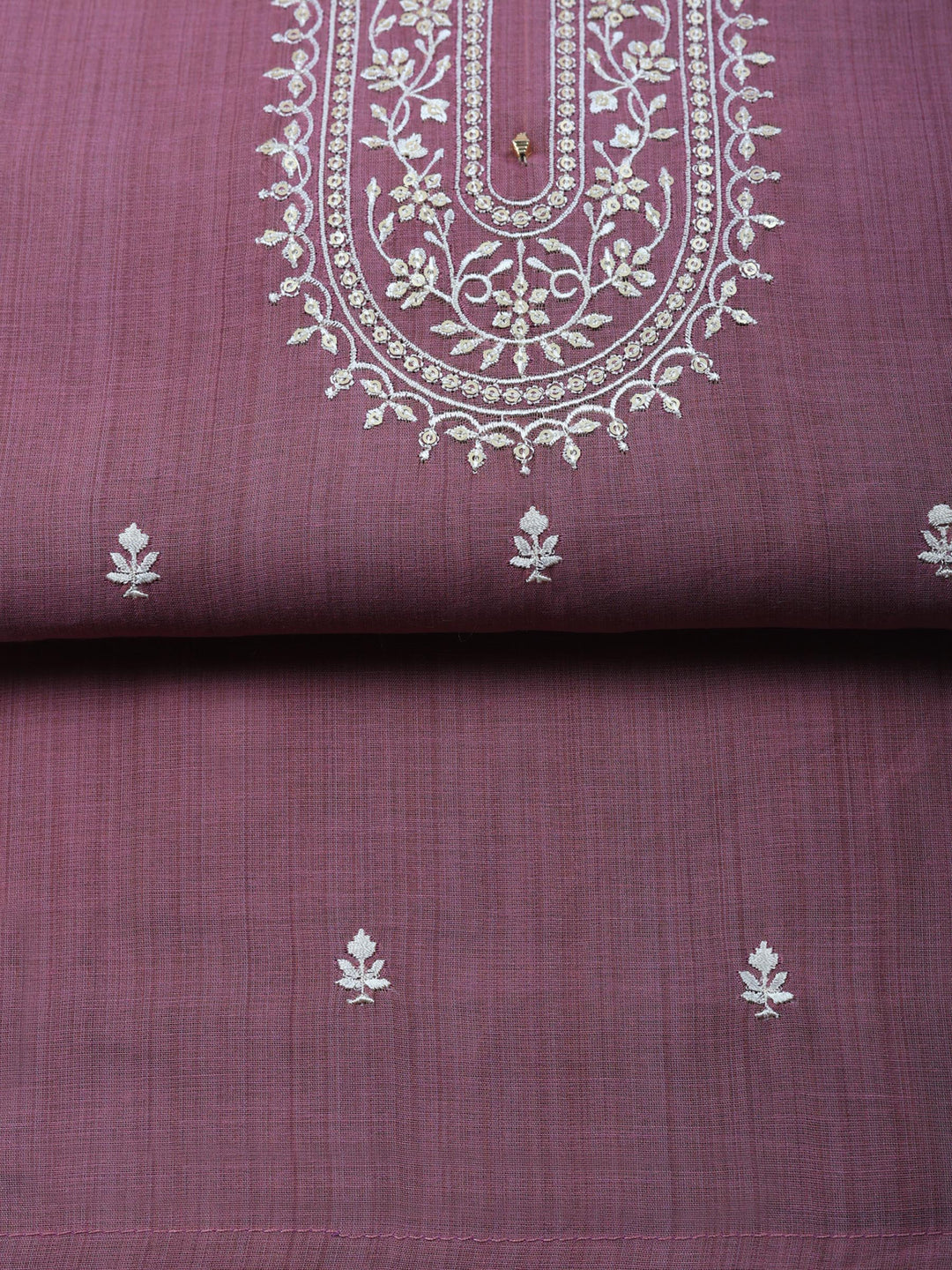 Lavender Embroidered Chanderi Unstitched Suit &amp; Pant With Chanderi Dupatta