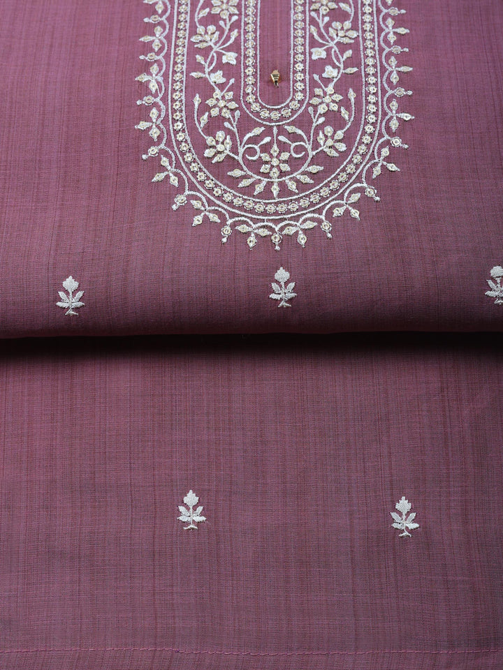 Lavender Embroidered Chanderi Unstitched Suit &amp; Pant With Chanderi Dupatta