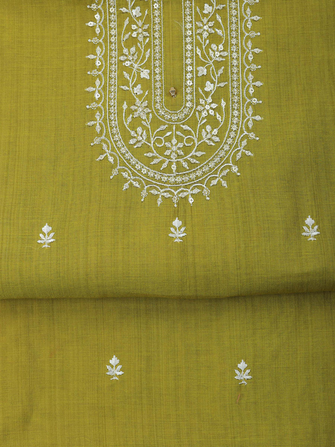 Mehndi Embroidered Chanderi Unstitched Suit &amp; Pant With Chanderi Dupatta