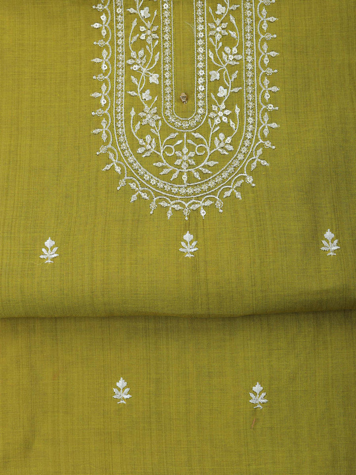 Mehndi Embroidered Chanderi Unstitched Suit &amp; Pant With Chanderi Dupatta