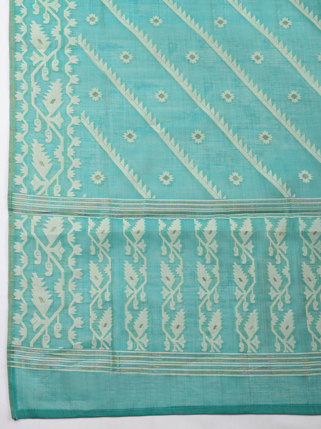 Sea Green Embroidered Chanderi Unstitched Suit &amp; Pant With Chanderi Dupatta