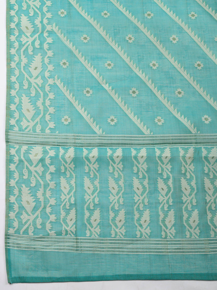 Sea Green Embroidered Chanderi Unstitched Suit &amp; Pant With Chanderi Dupatta