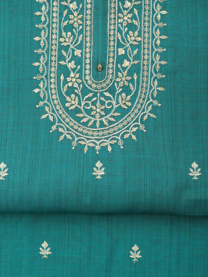 Sea Green Embroidered Chanderi Unstitched Suit &amp; Pant With Chanderi Dupatta