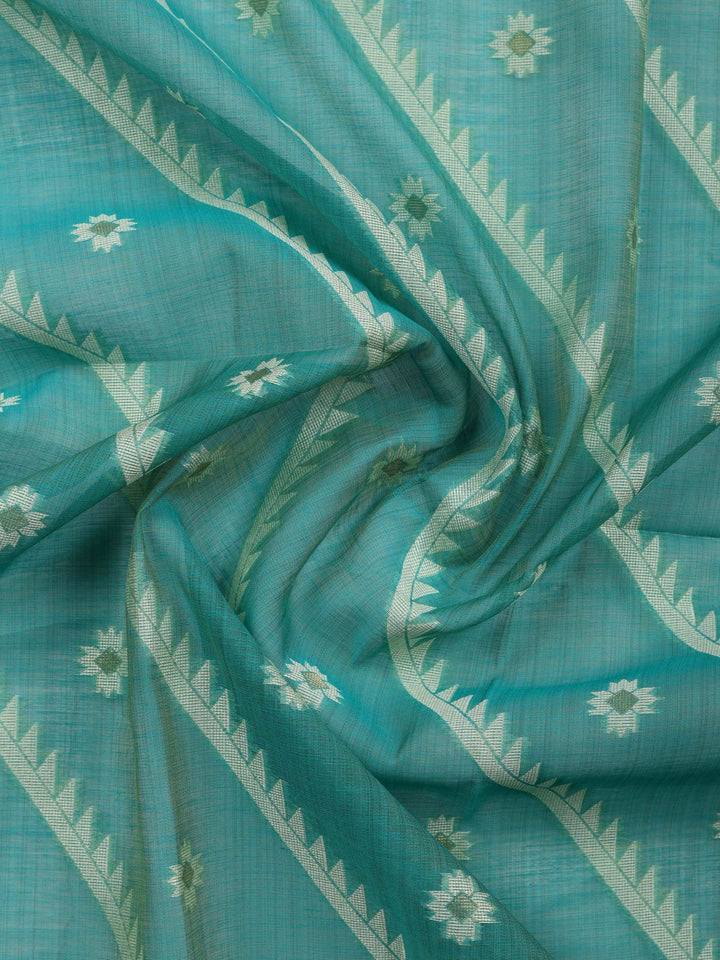 Sea Green Embroidered Chanderi Unstitched Suit &amp; Pant With Chanderi Dupatta
