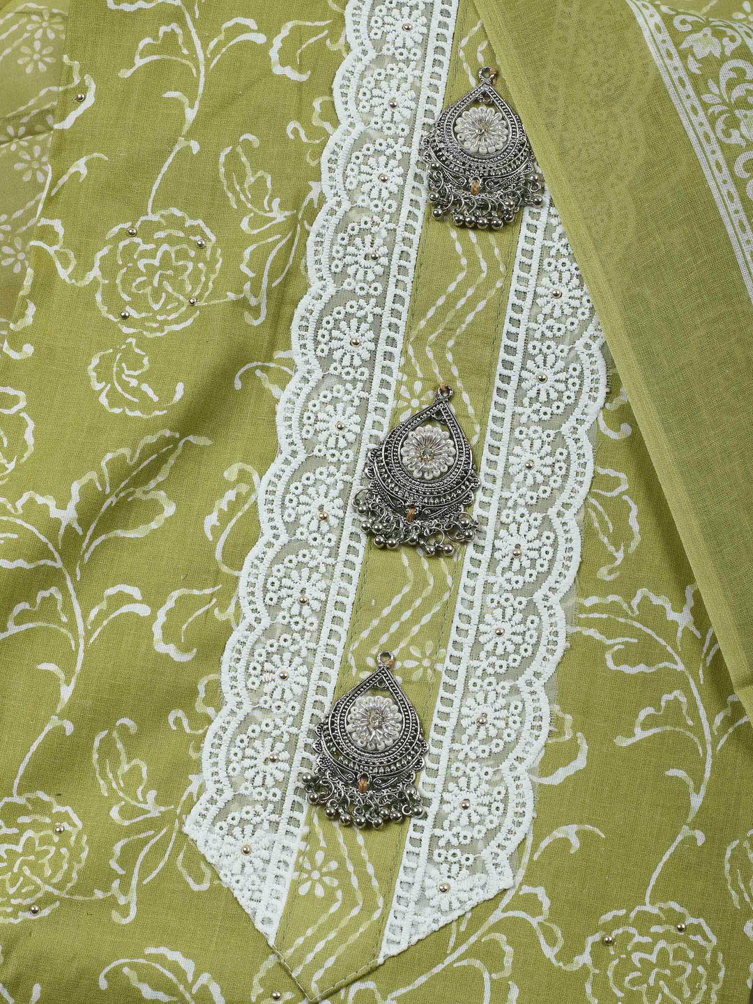 Mehndi Printed Cotton Blend Unstitched Dress Material