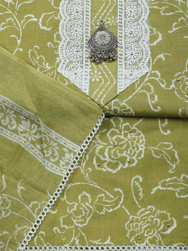 Mehndi Printed Cotton Blend Unstitched Dress Material