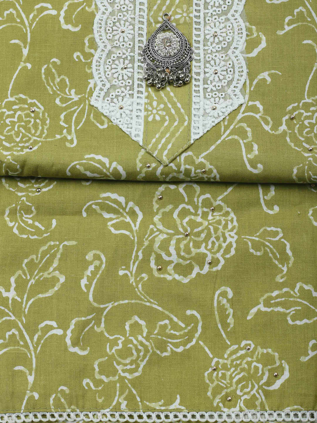 Mehndi Printed Cotton Blend Unstitched Dress Material