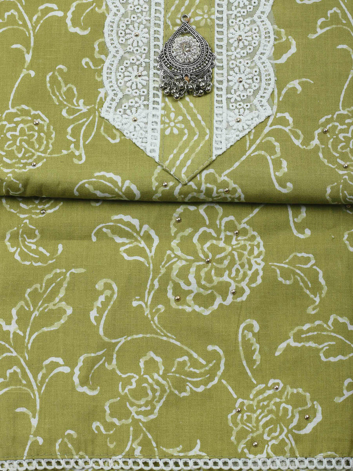 Mehndi Printed Cotton Blend Unstitched Dress Material
