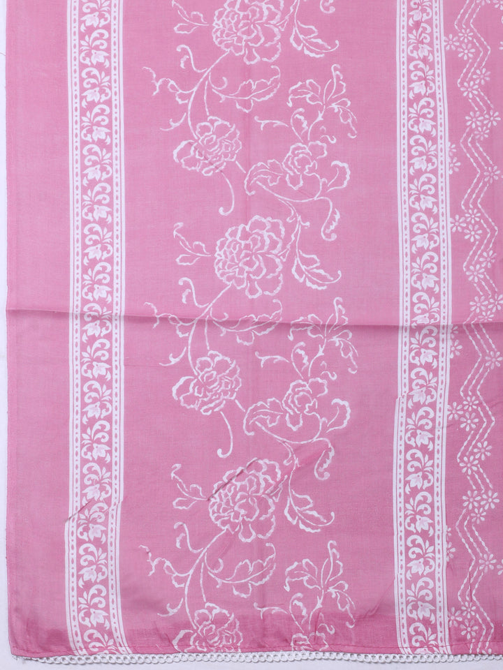 Onion Pink Printed Cotton Blend Unstitched Dress Material