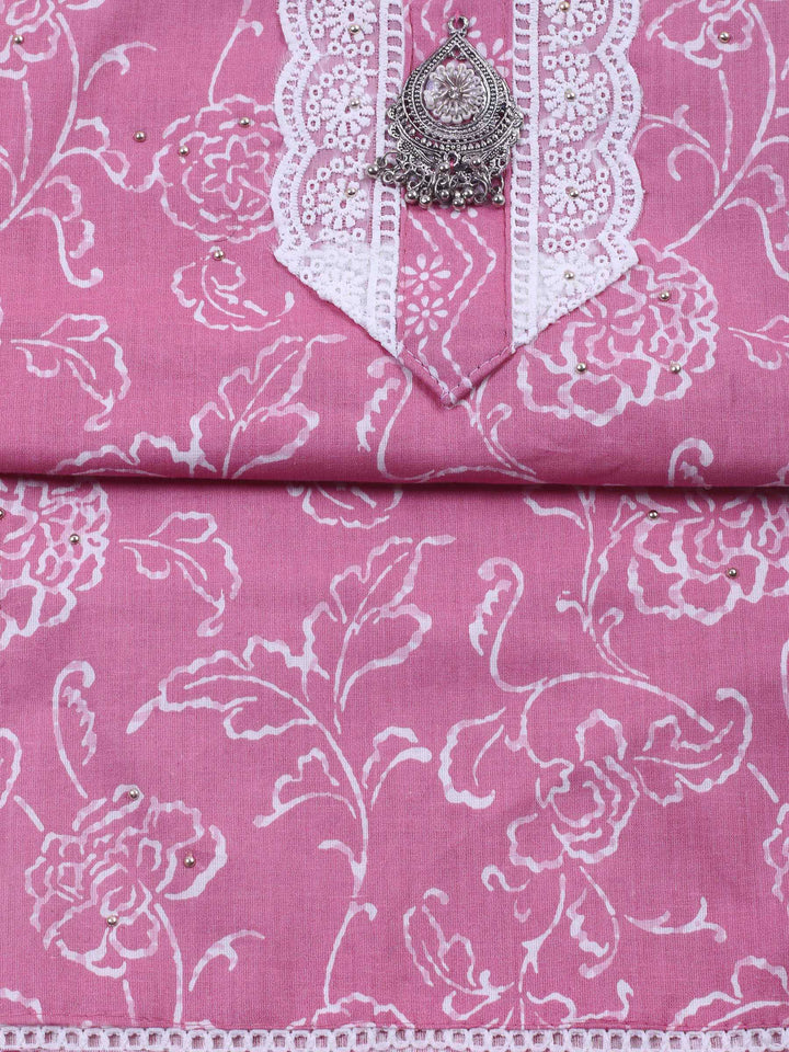 Onion Pink Printed Cotton Blend Unstitched Dress Material