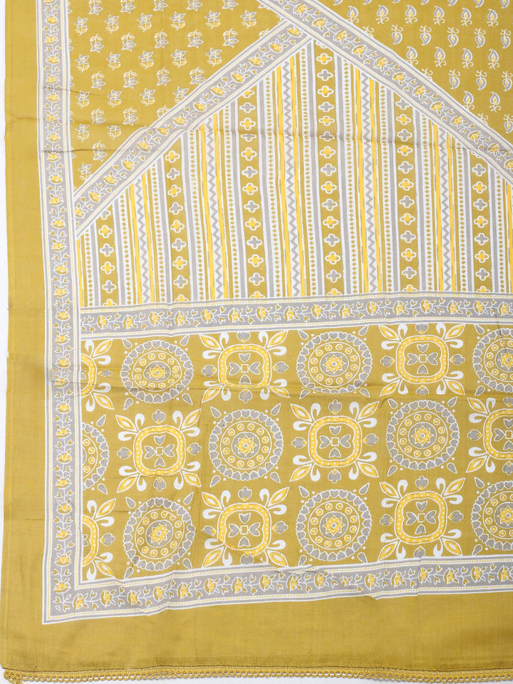 Mustard Printed Cotton Blend Unstitched Dress Material