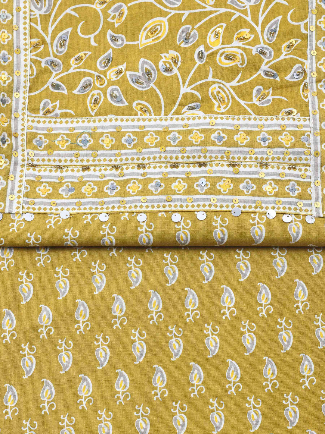 Mustard Printed Cotton Blend Unstitched Dress Material