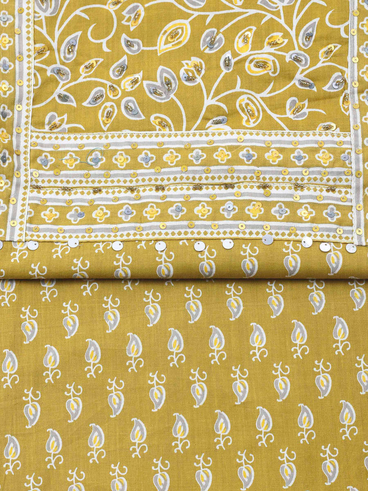 Mustard Printed Cotton Blend Unstitched Dress Material