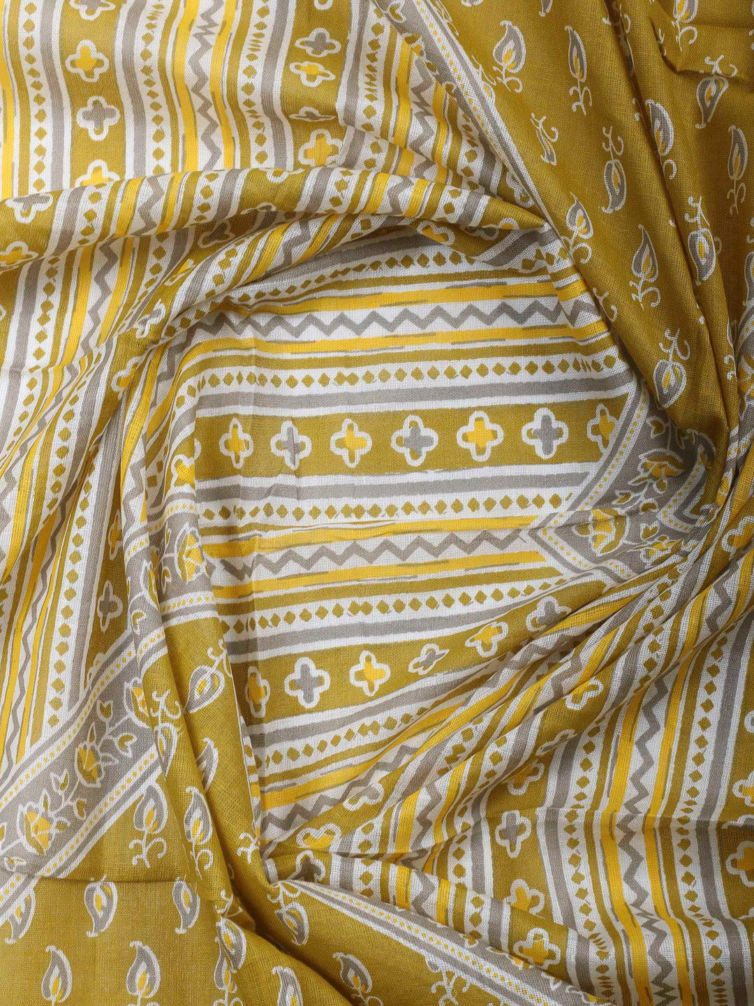 Mustard Printed Cotton Blend Unstitched Dress Material