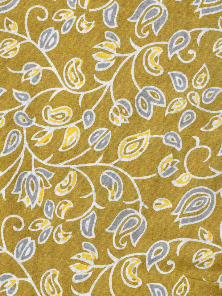 Mustard Printed Cotton Blend Unstitched Dress Material
