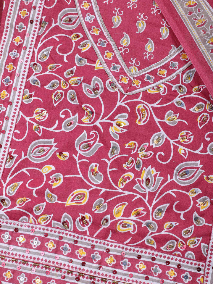 Onion Pink Printed Cotton Blend Unstitched Dress Material