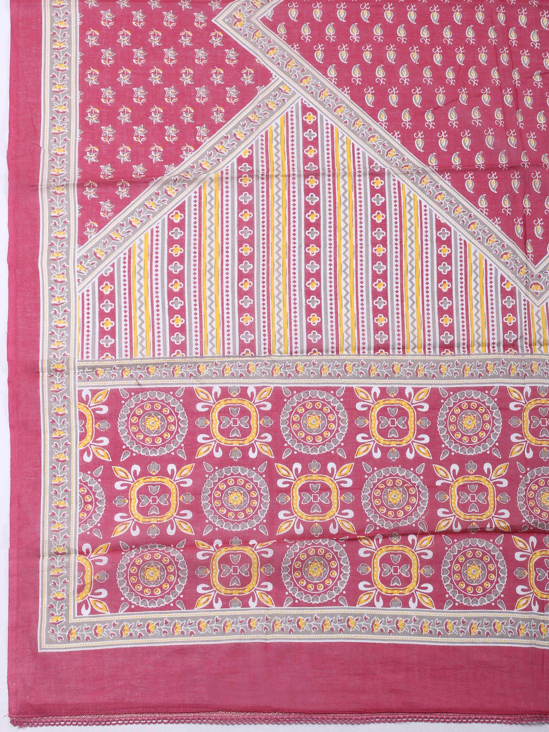 Onion Pink Printed Cotton Blend Unstitched Dress Material