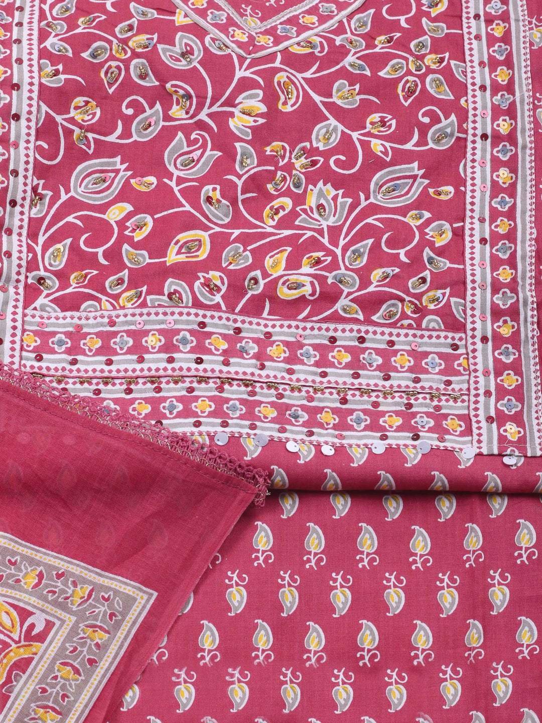 Onion Pink Printed Cotton Blend Unstitched Dress Material