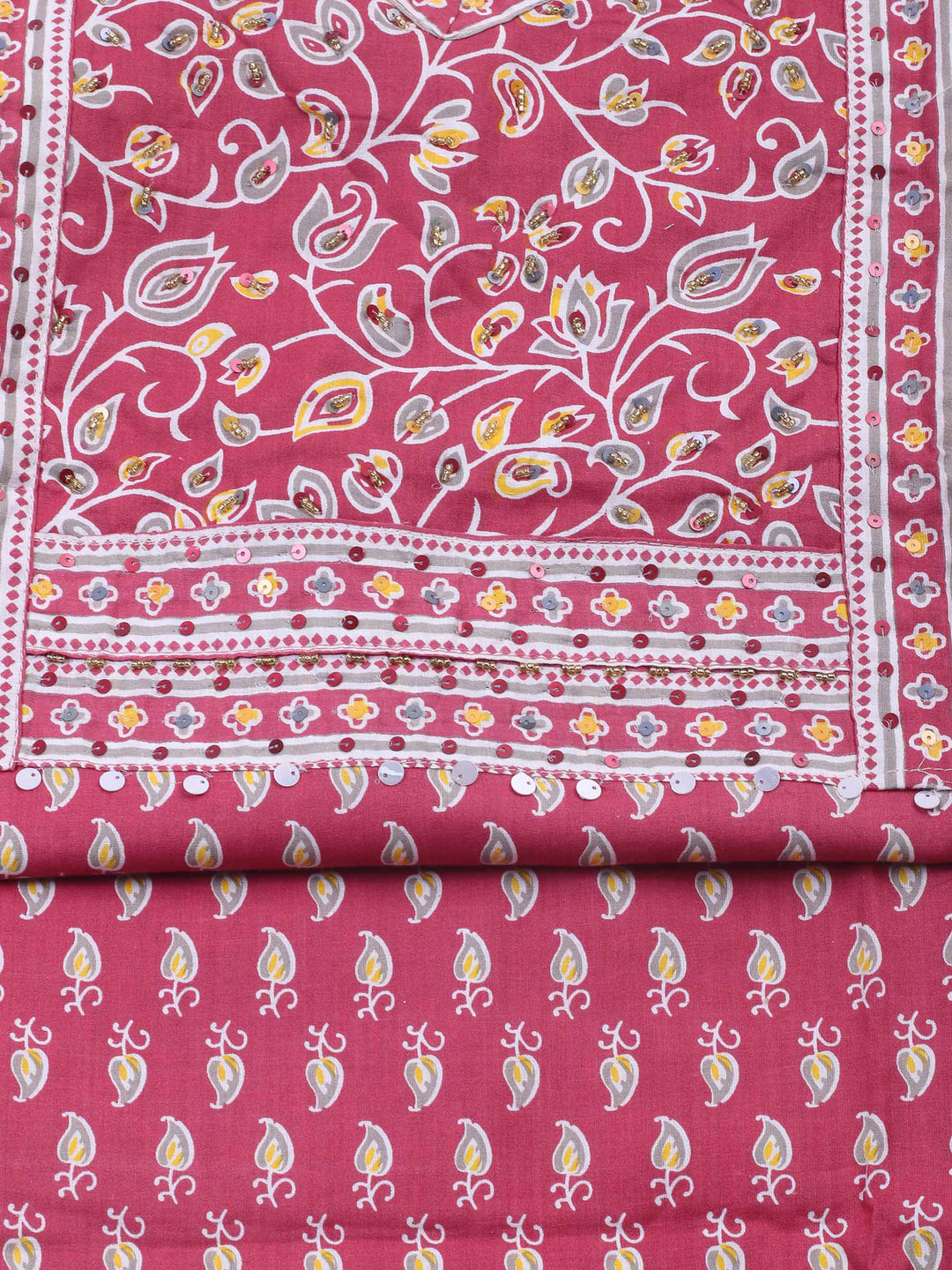Onion Pink Printed Cotton Blend Unstitched Dress Material
