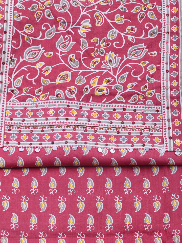 Onion Pink Printed Cotton Blend Unstitched Dress Material