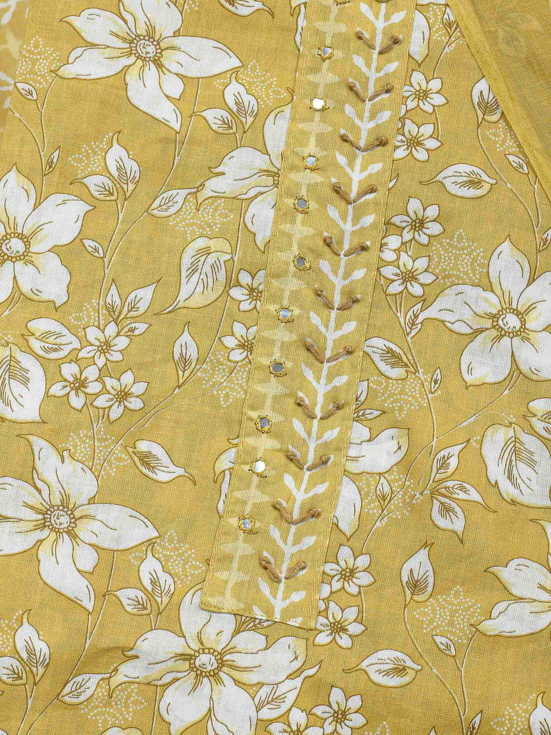 Mustard Printed Cotton Blend Unstitched Dress Material