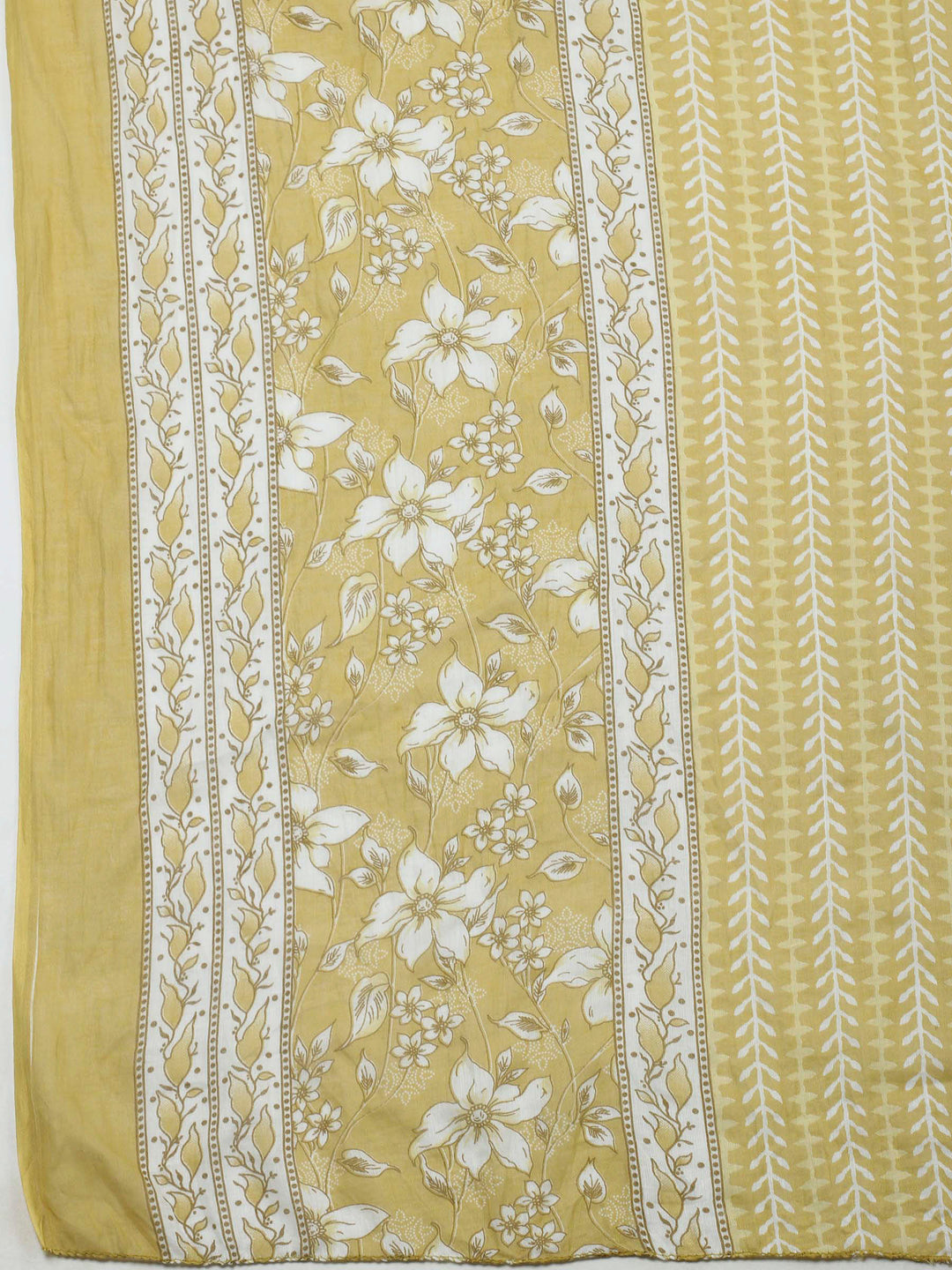 Mustard Printed Cotton Blend Unstitched Dress Material