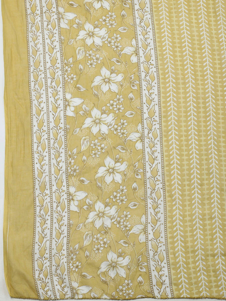 Mustard Printed Cotton Blend Unstitched Dress Material
