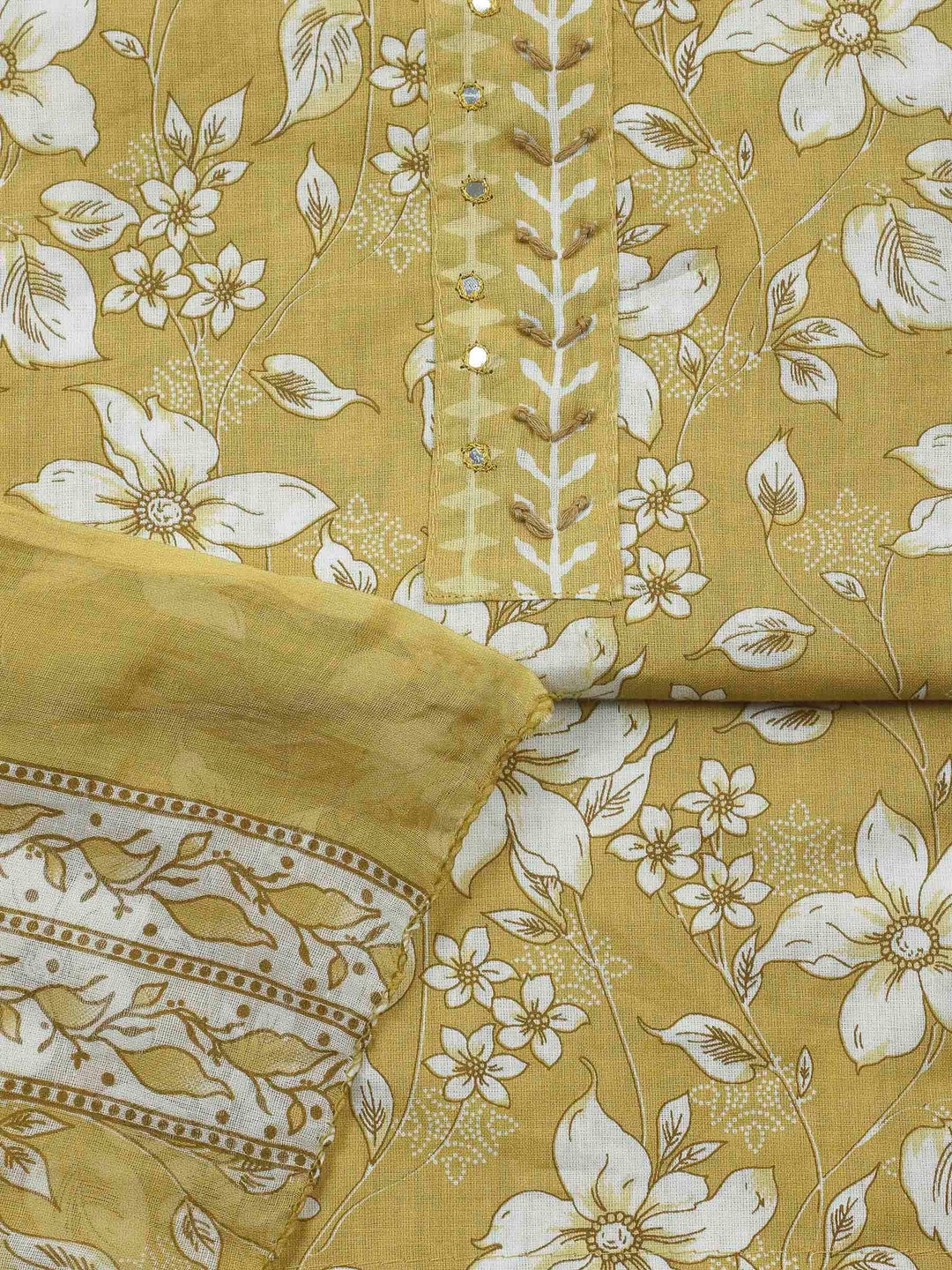 Mustard Printed Cotton Blend Unstitched Dress Material