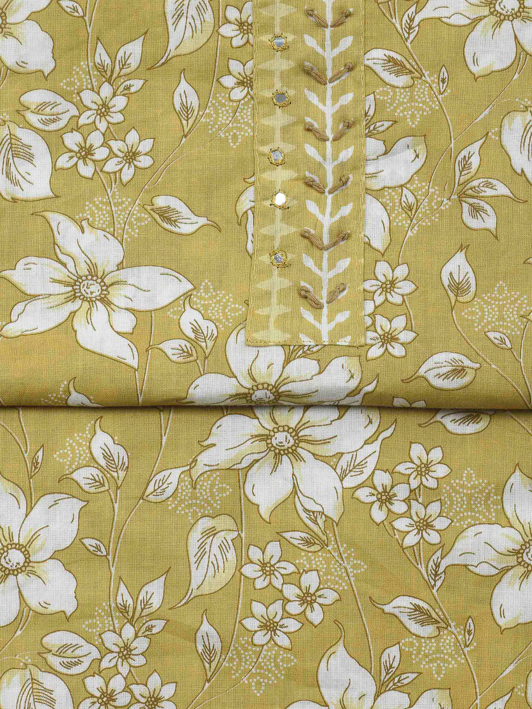 Mustard Printed Cotton Blend Unstitched Dress Material