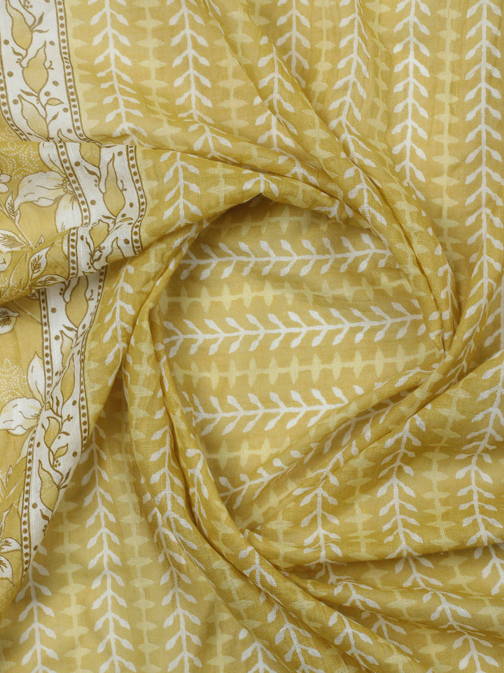 Mustard Printed Cotton Blend Unstitched Dress Material