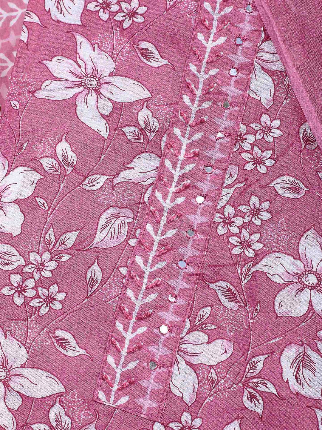 Pink Printed Cotton Blend Unstitched Dress Material