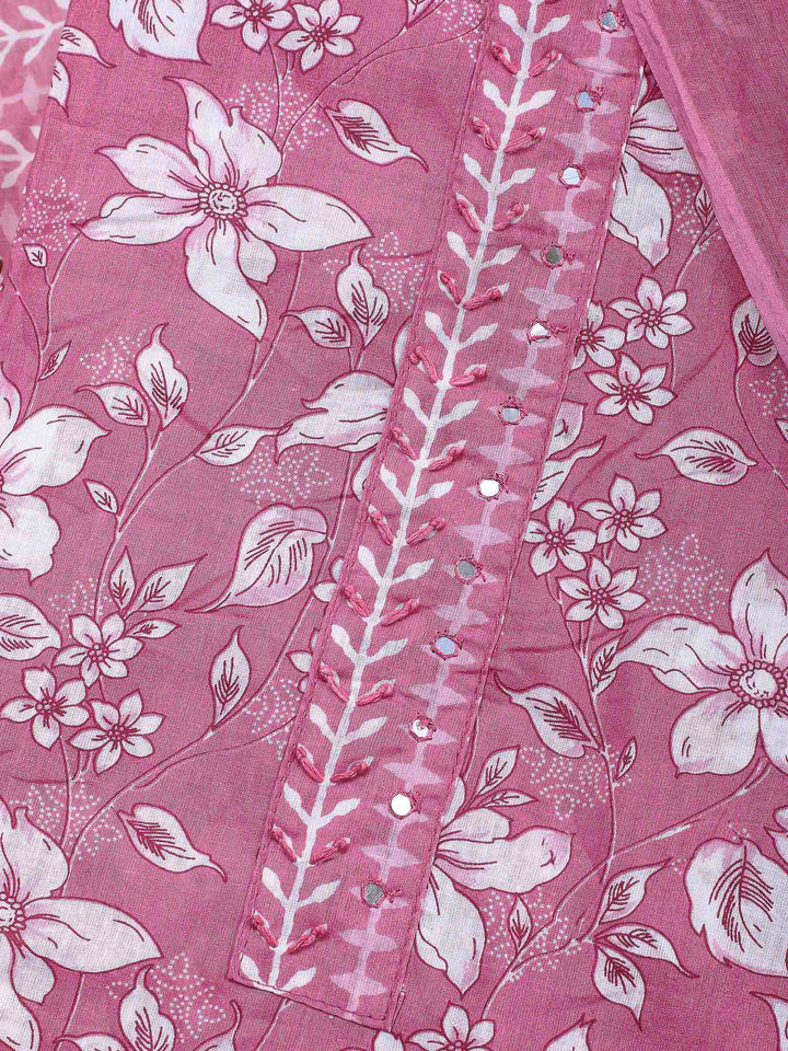 Pink Printed Cotton Blend Unstitched Dress Material