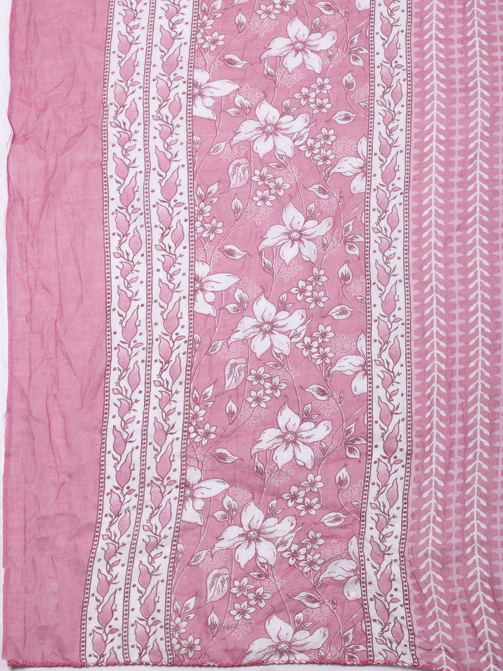 Pink Printed Cotton Blend Unstitched Dress Material