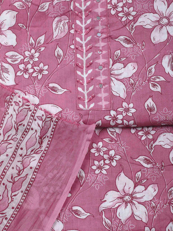 Pink Printed Cotton Blend Unstitched Dress Material