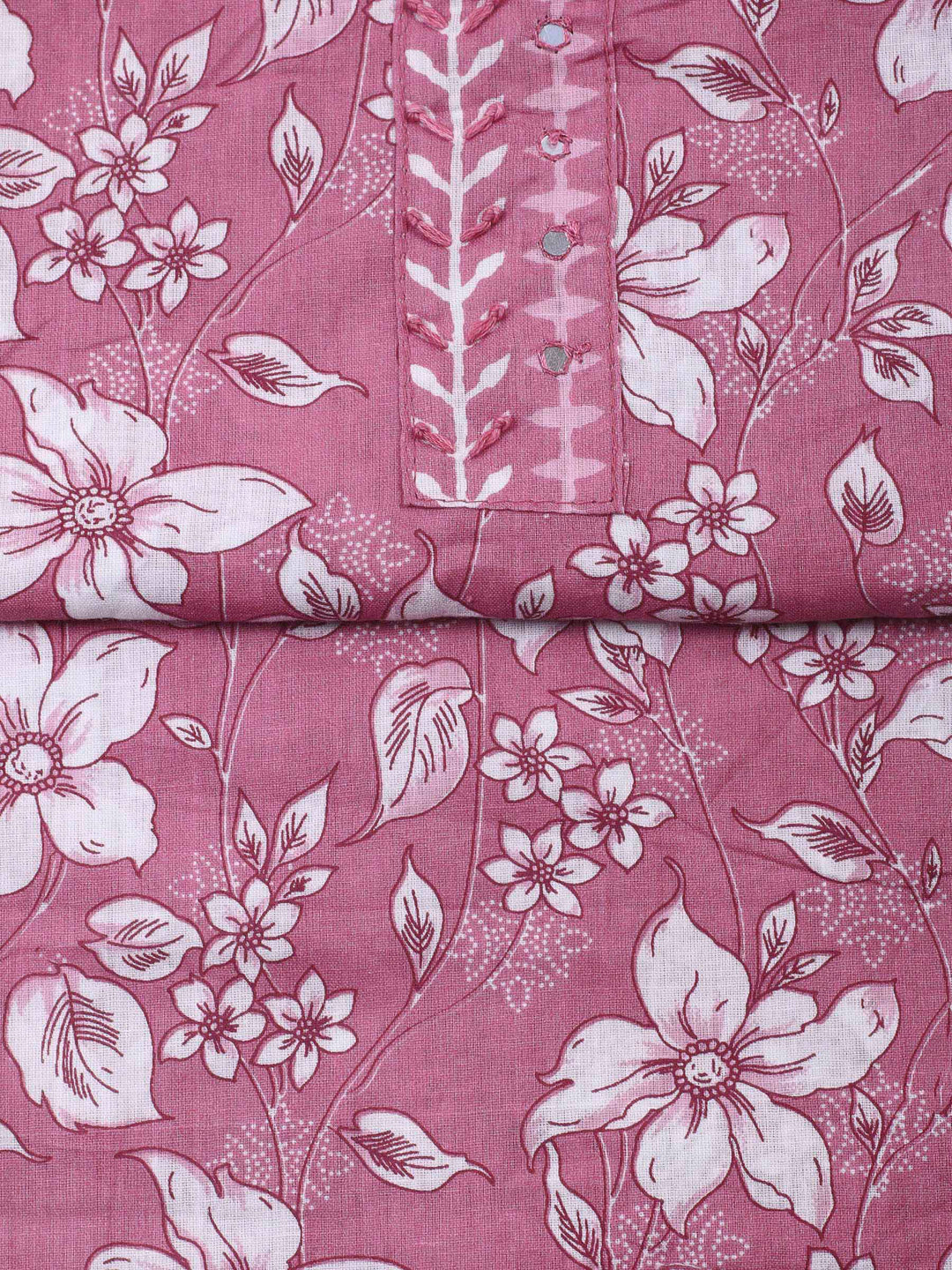 Pink Printed Cotton Blend Unstitched Dress Material