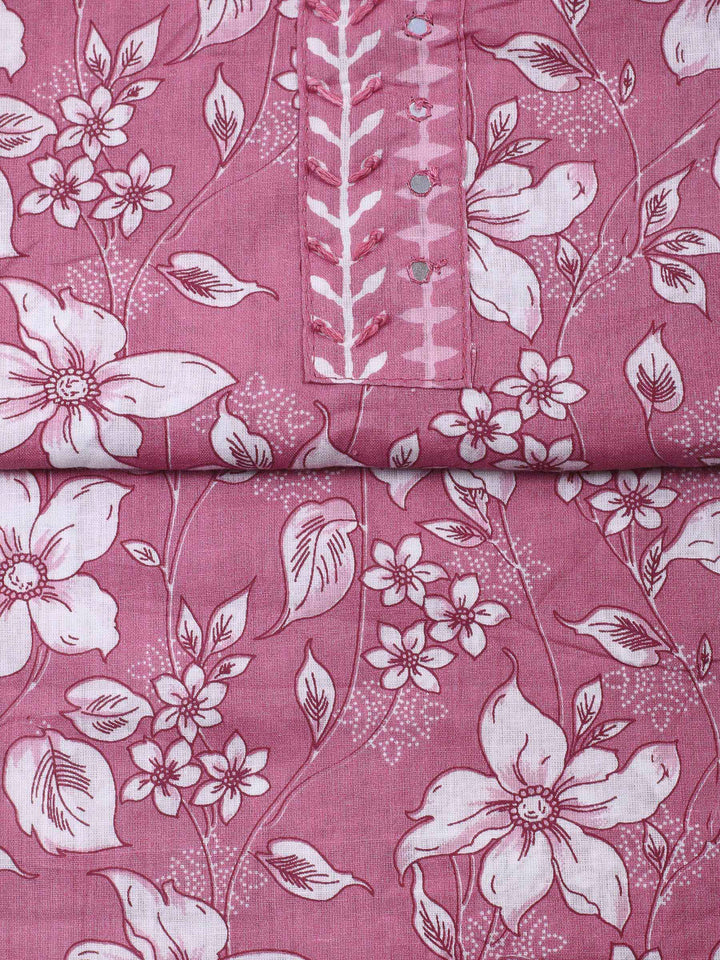 Pink Printed Cotton Blend Unstitched Dress Material