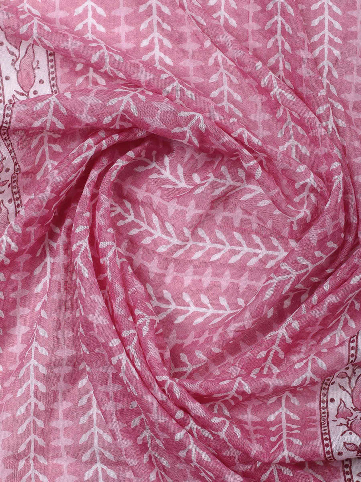 Pink Printed Cotton Blend Unstitched Dress Material