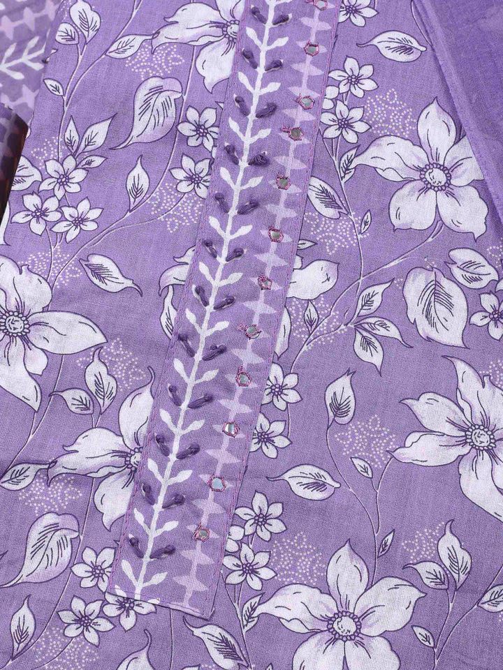 Purple Printed Cotton Blend Unstitched Dress Material