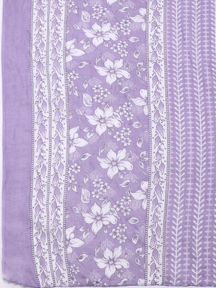 Purple Printed Cotton Blend Unstitched Dress Material