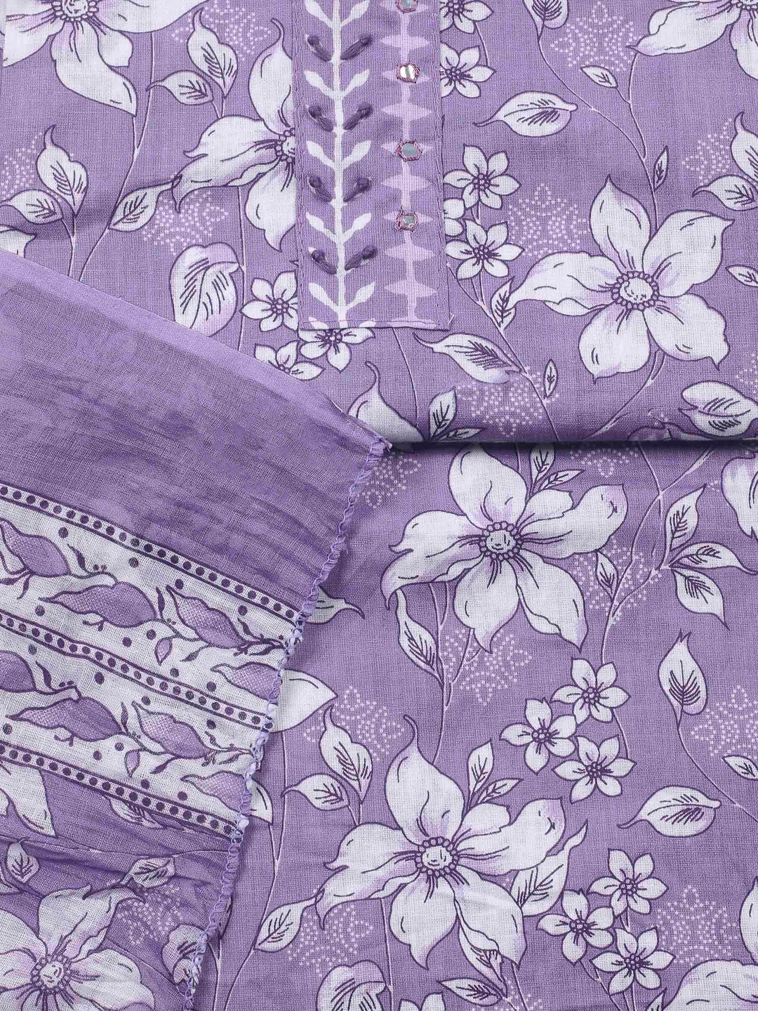 Purple Printed Cotton Blend Unstitched Dress Material