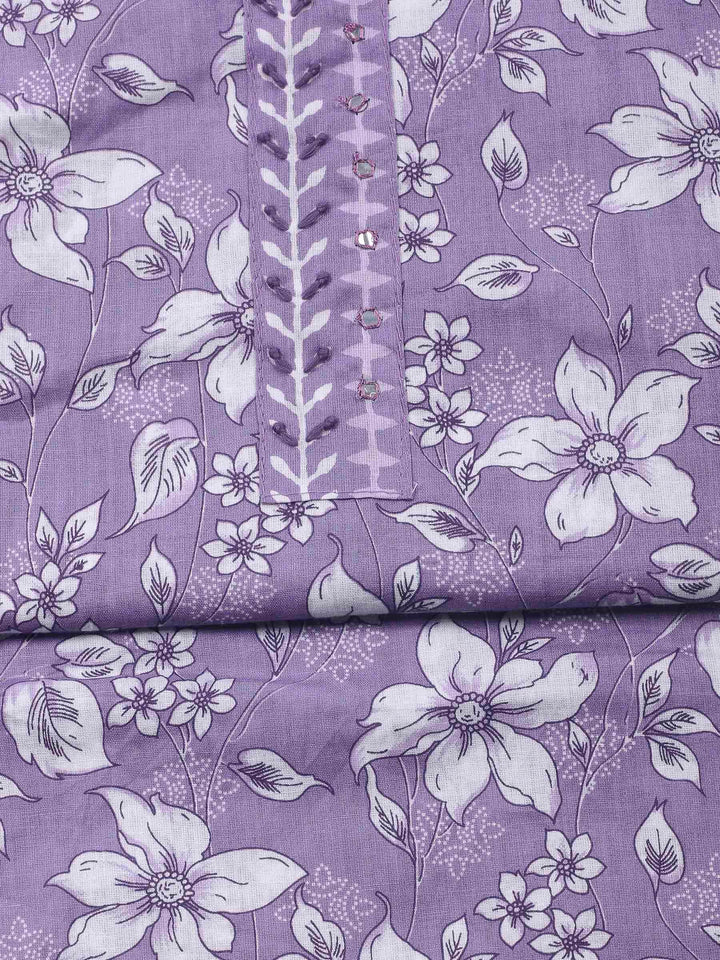 Purple Printed Cotton Blend Unstitched Dress Material