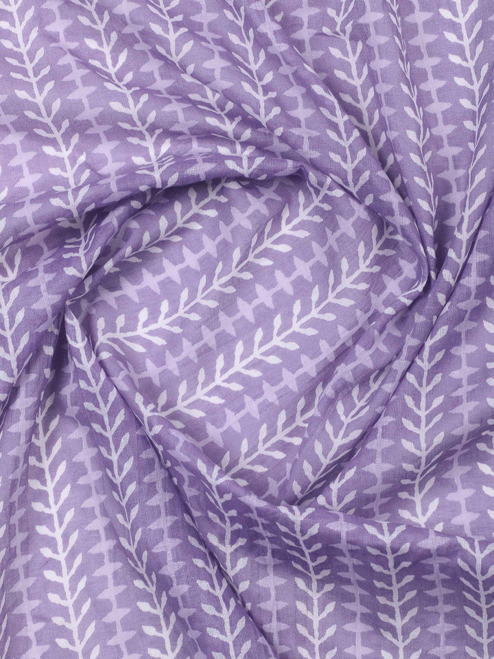 Purple Printed Cotton Blend Unstitched Dress Material