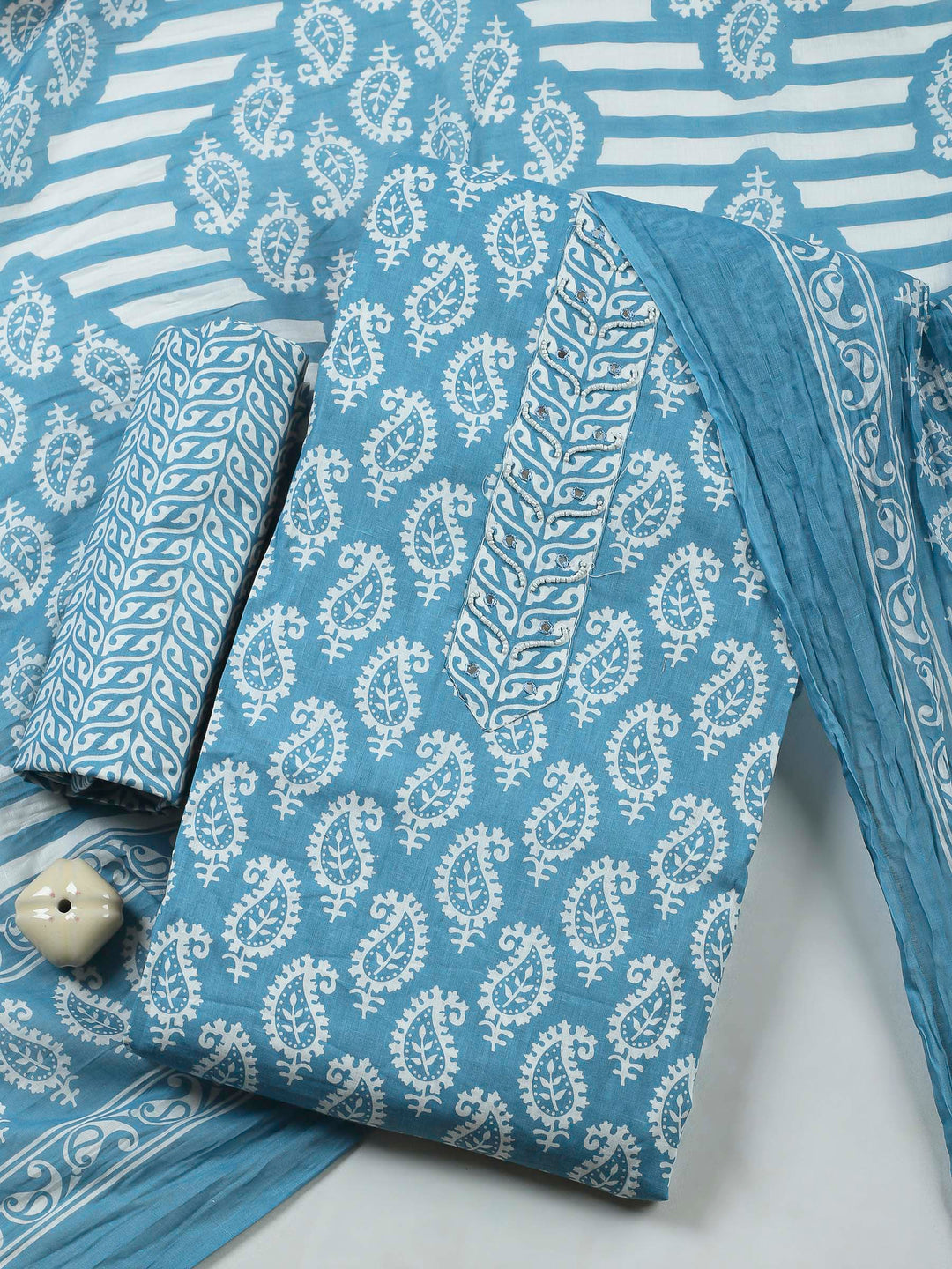 Grey Lt Printed Cotton Blend Unstitched Dress Material