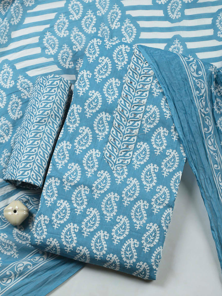 Grey Lt Printed Cotton Blend Unstitched Dress Material