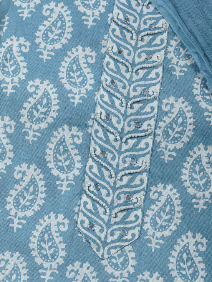 Grey Lt Printed Cotton Blend Unstitched Dress Material