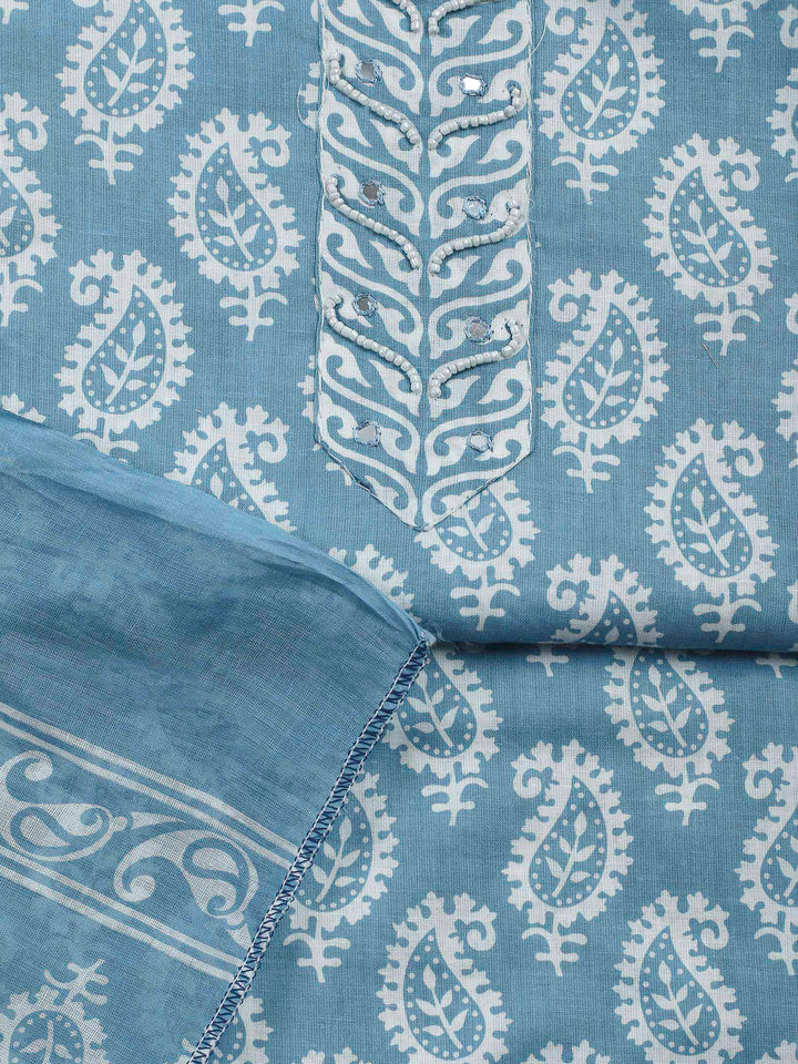Grey Lt Printed Cotton Blend Unstitched Dress Material