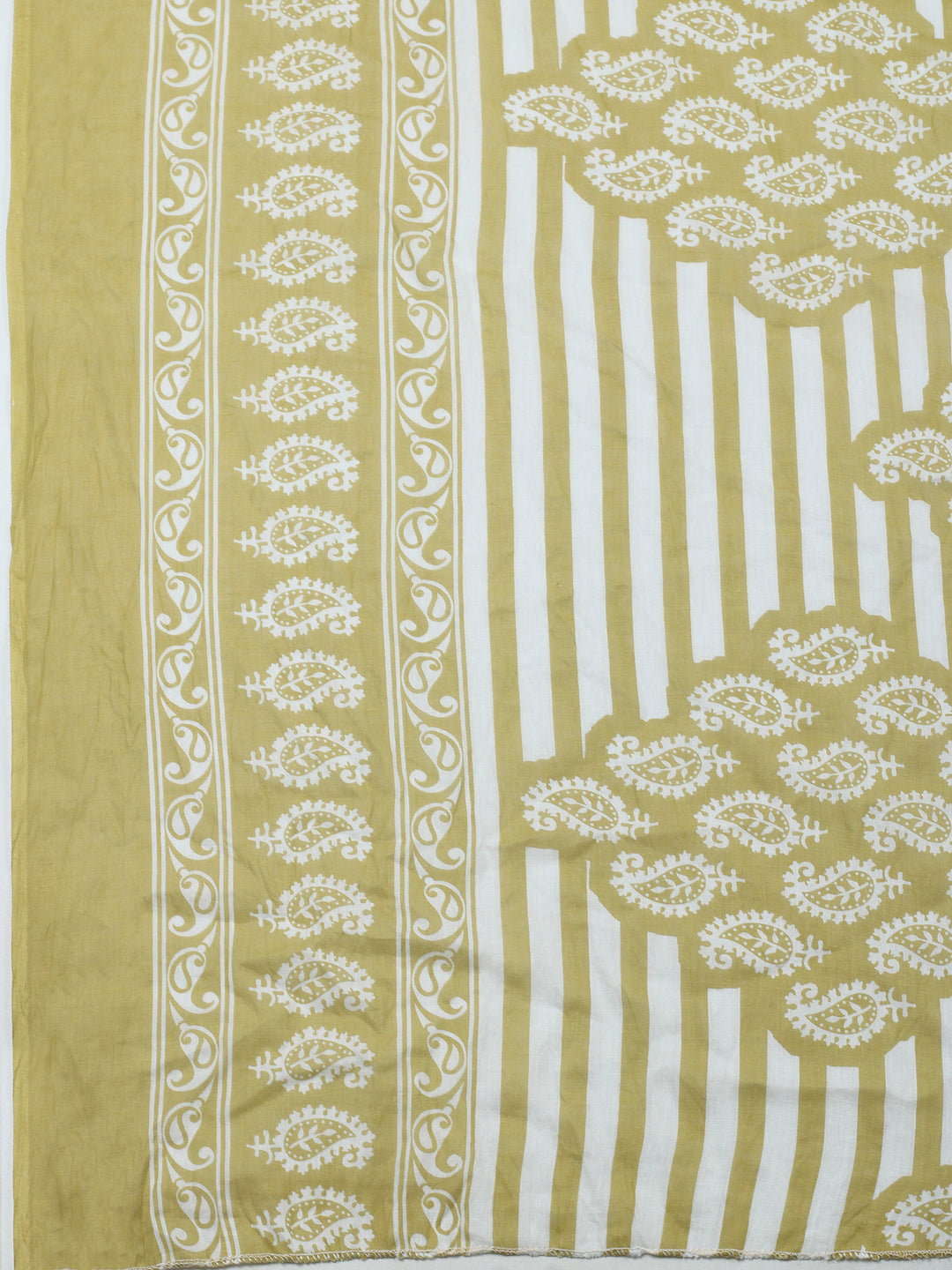 Olive Green Printed Cotton Blend Unstitched Dress Material