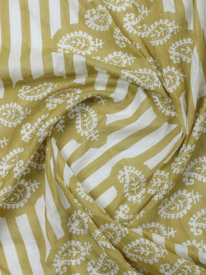 Olive Green Printed Cotton Blend Unstitched Dress Material