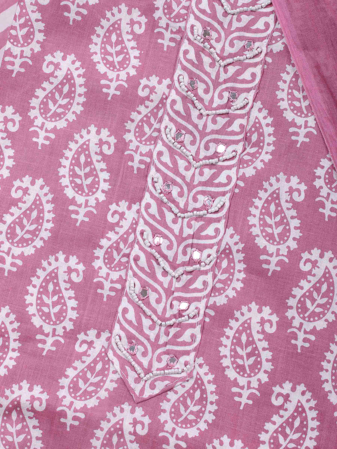 Onion Pink Printed Cotton Blend Unstitched Dress Material