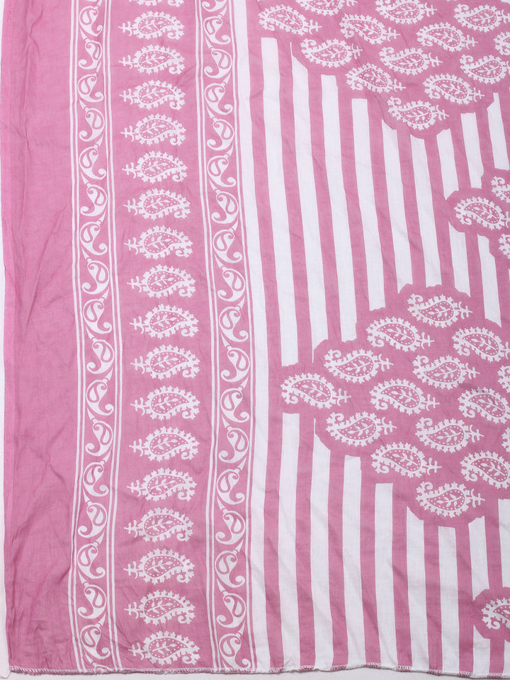 Onion Pink Printed Cotton Blend Unstitched Dress Material